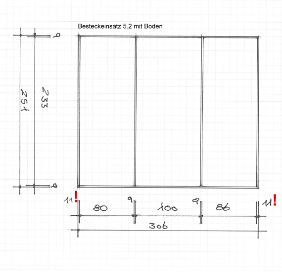 Besteckeinsatz für gerade Zargen. Buche. Var. 5.2