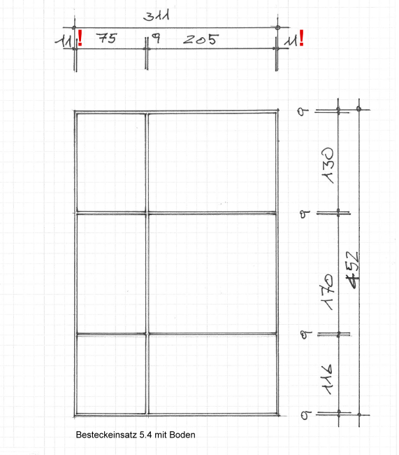 Besteckeinsatz für gerade Zargen. Buche. Var. 5.4