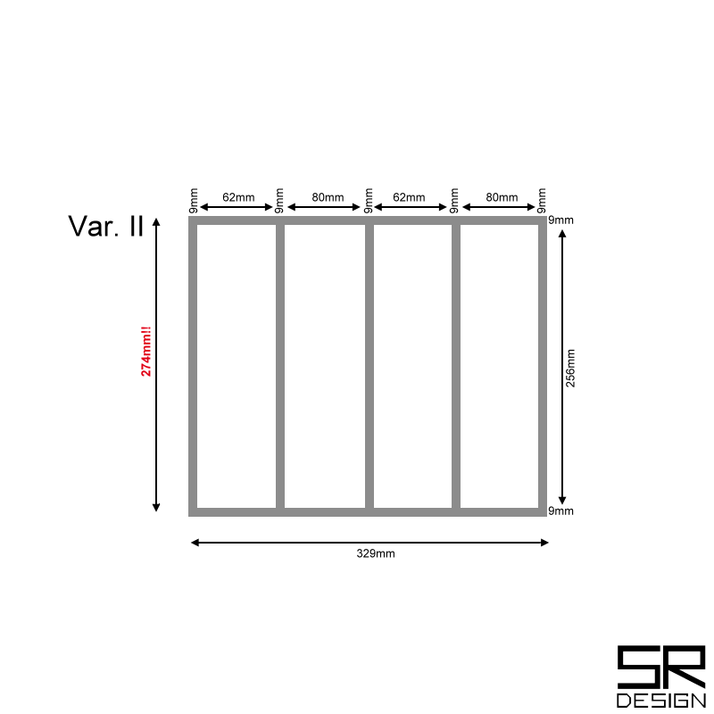 Besteck- / Mehrzweckelement mit Sondereinteilung. Ohne Boden. Eiche.