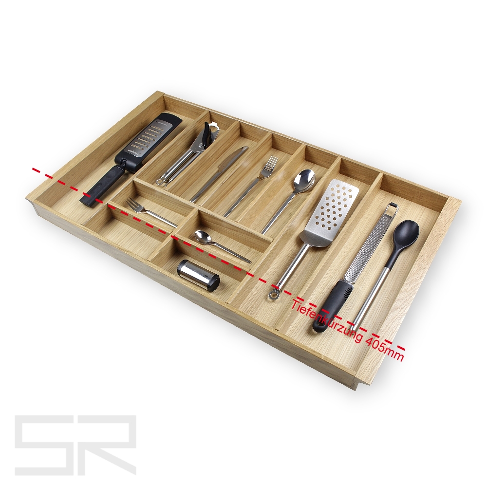 Besteckeinsatz für schräge Zargen (DAN) inkl. Tiefenkürzung. Eiche